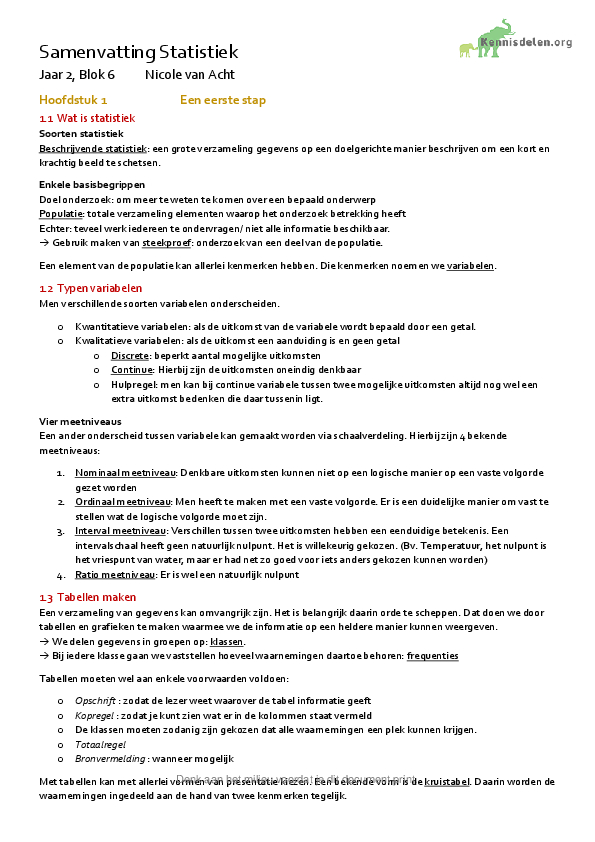 statistiek in 20 stappen Samenvatting