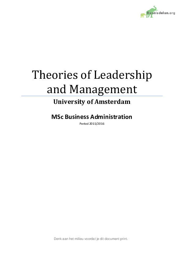 Theories of Leadership and Management