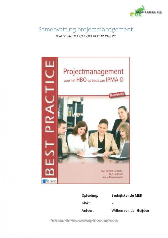 Samenvatting Projectmanagement voor HBO IPMA-D