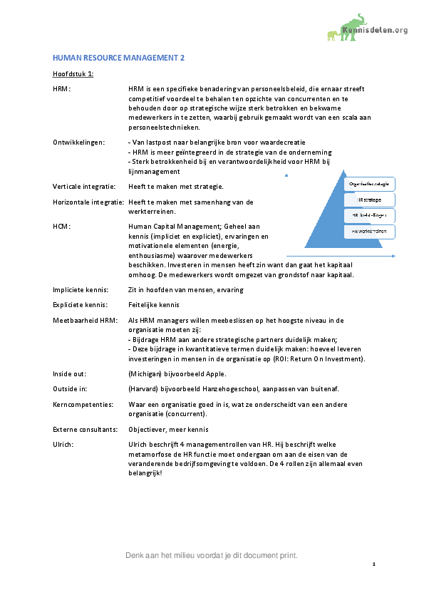 samenvatting handboek Human Resource Management