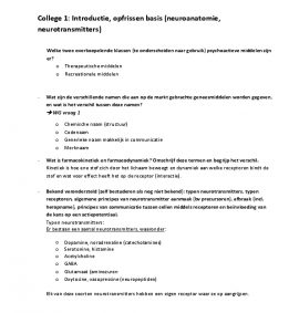 Studievragen psychofarmacologie college 1 en 2