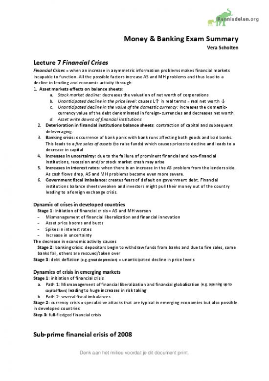 PPLE Money and Banking Exam Summary - KennisDelen